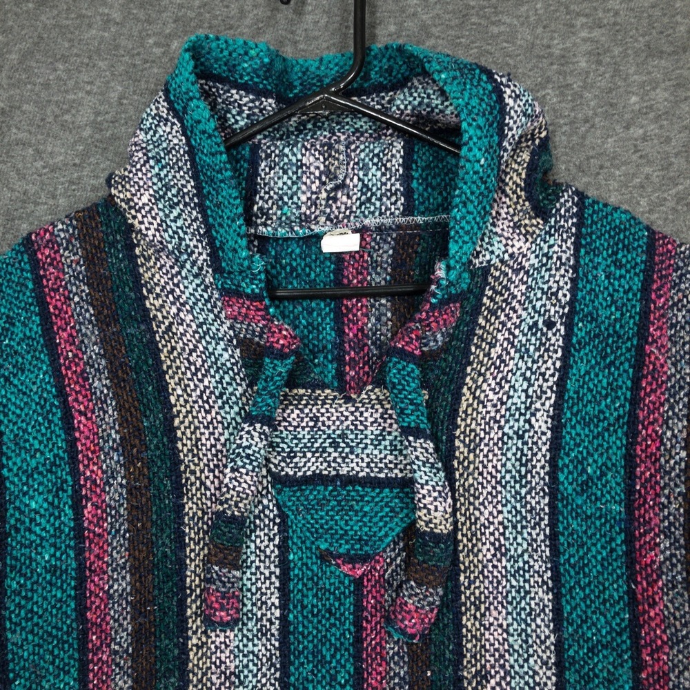 Vintage Drug Rug Pullover Hoodie Hippie Grunge Surf Boho Jacket Adult XL Teal - Picture 4 of 11